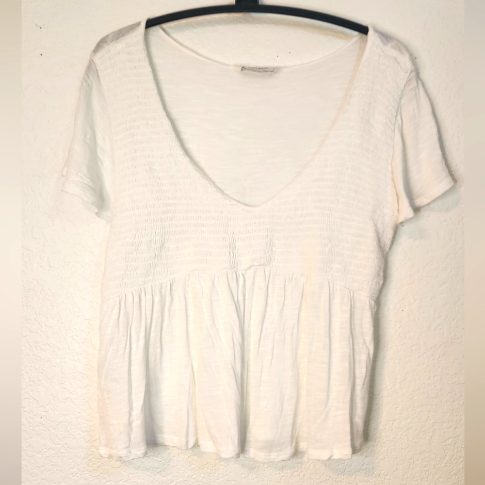 Lucky Brand White V-Neck Crop Top,‎ Size S